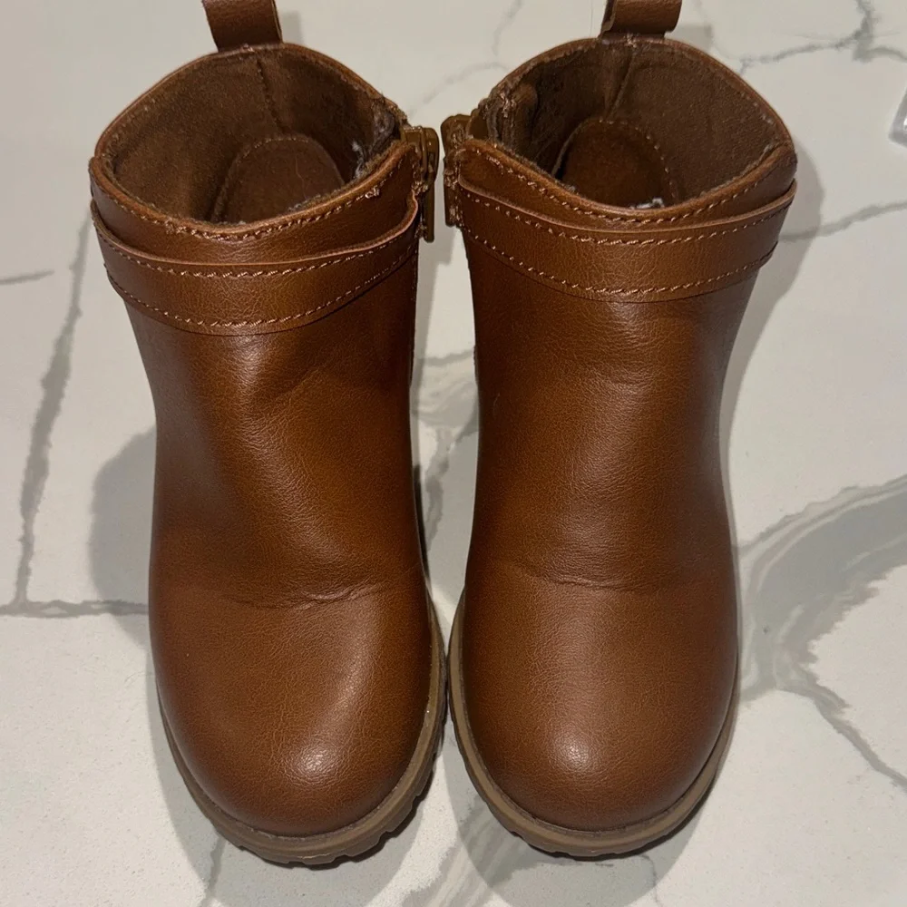 Girls Toddler Brown Ankle Booties Boots 9 Zip Up Cat and Jack